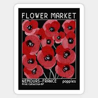 Retro poppy flower market, mid-century modern poster style in ivory Sticker